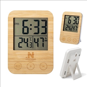 LED Bamboo Frame Clock with Temperature and Humidity Display